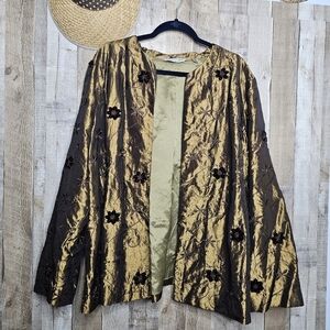 Soft By Avenue Metallic Broce Embroidered Open Jacket Blazer  Long Sleeves 30/32